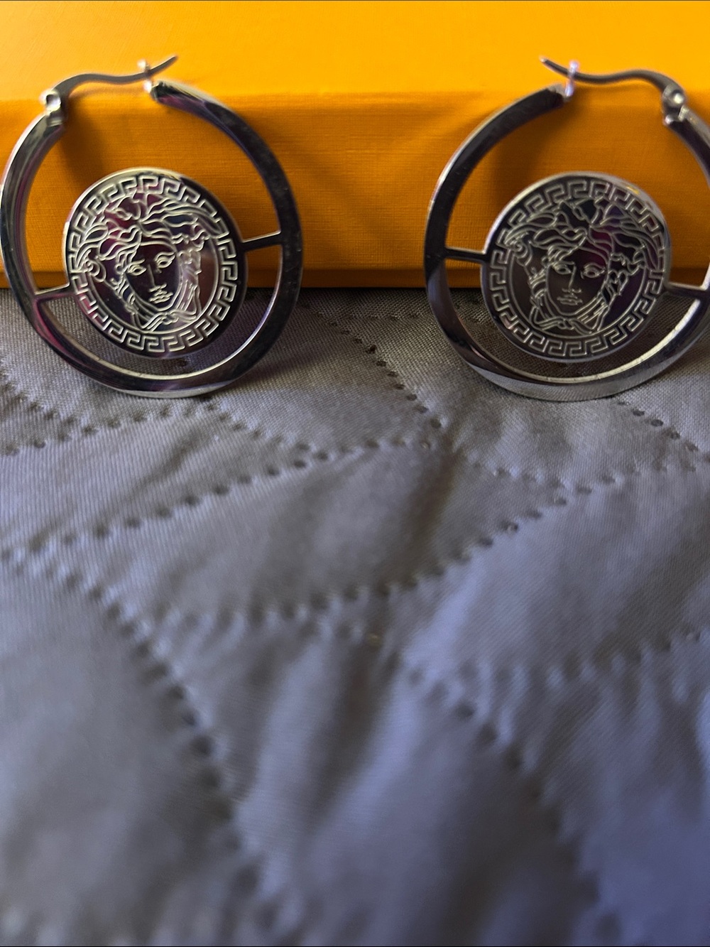 Silver Medallion Hoop Earrings - Classic Designer Style